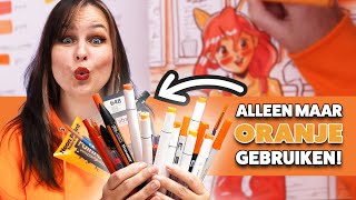 ALLE ORANJE ART SUPPLIES GEBRUIKEN DIE IK HEB  1 kleur Challenge [upl. by Van]