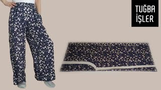 Very Easy Palazzo Trouser Cutting and Sewing  Tuğba İşler [upl. by Newbill]