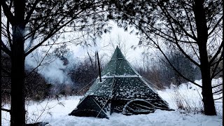 Hot Tent Camping In Heavy Snowfall [upl. by Eelyr233]