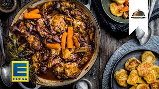 Coq au Vin Rezept I Hähnchen in Rotwein  EDEKA [upl. by Hpesojnhoj]