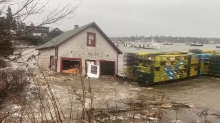 Dock house carried out to sea following Maine flooding [upl. by Sile]