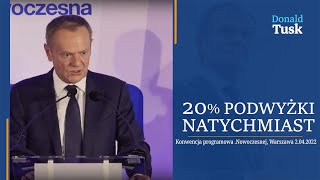 Donald Tusk  20 podwyżki natychmiast Konwencja programowa Nowoczesnej Warszawa 2042022 [upl. by Anaid690]