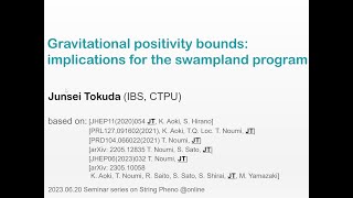 Junsei Tokuda  Gravitational positivity bounds implications for the swampland program [upl. by Betsey]