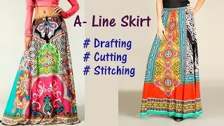 A Line Skirt DIY  ALine long skirt drafting cutting and stitching step by step tutorial [upl. by Allan]