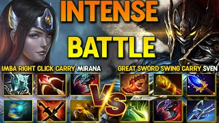 INTENSE CORE BATTLE  IMBA Right Click Mirana Versus Great Sword Swing Sven  737c DotA 2 [upl. by Beitz]