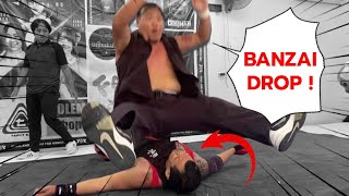 Banzai Drop and Swinging Side Slam – อกเกือบหัก Top Dojo มวยปล้ำไทย [upl. by Aeneg117]