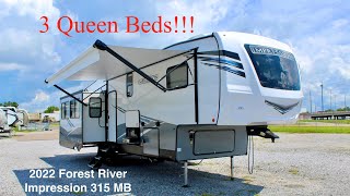 3 Queen Beds in a Fifth Wheel 2022 Forest River Impression 315MB [upl. by Annawahs]