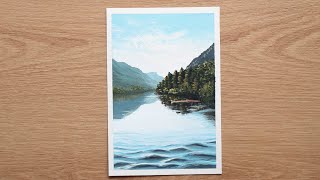 Lake and Trees Gouache Tutorial  How to Paint a Landscape [upl. by Yanffit826]