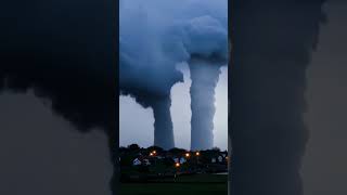 Double Waterspout behind the coastal town [upl. by Brosy]