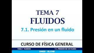 Curso de Física Tema 7 Fluidos 71 Presión en un fluido [upl. by Nellaf]