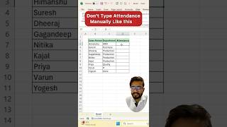 Dont Type Attendance in Excel‼️Instead Use Amazing Function exceltips exceltricks excel shorts [upl. by Anneis]