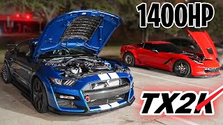 TX2K Street Racing in 1400HP Twin Turbo GT500 AMP C7 C6 ZR1s amp MORE [upl. by Sarette943]