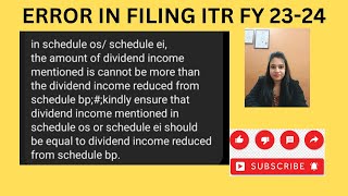 Error in filing ITR FY 202324  Schedule OSEI BP [upl. by Shalom261]