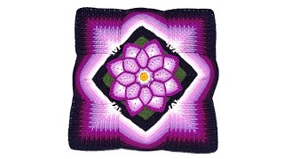 Como tejer el Cuadrado de colores N° 54 o muestra con flor en 3D a crochet para colchas y cojines [upl. by Remat412]