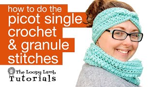 Picot Single Crochet and Granule Stitch Tutorial [upl. by Reste]