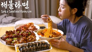 Real Mukbang Real Spicy Seafood Ramyun ftSpicy Jokbal Gimbap ☆ Korean Market Tour [upl. by Diehl361]