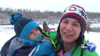 Snow day fun Kids fly down Lisle sledding hill [upl. by Kirven]