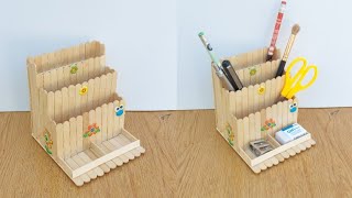 DIY Pen holder with ice cream Sticks  DIY Desk Organizer with ice cream sticks [upl. by Benni456]