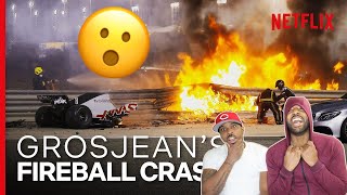 OMG IS HE HUMAN😲NBA FANS first time reacting to Grosjeans Insane Fireball Crash  Formula 1 [upl. by Llenrub]