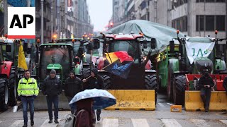 Protesting farmers bring tractors back to Brussels as agriculture ministers meet [upl. by Connett]