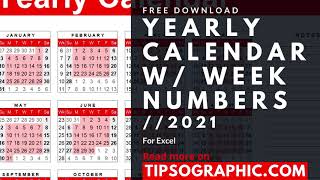 2021 Yearly Calendar Template with Week Numbers for Excel ► Free Download [upl. by Intirb]