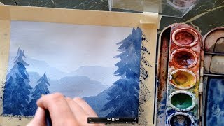 How to paint a simple landscape in watercolor [upl. by Dyrraj436]