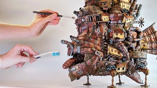 I made a Miniature HOWLS MOVING CASTLE out of junk  Ghibli Crafts [upl. by Assile]