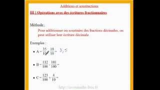 6ème cours de maths sur les additions et soustractions de fractions décimales [upl. by Kinzer]