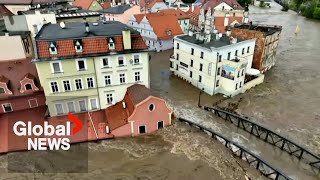 Central Europe floods Drone video shows Polish city under water after dam ruptures [upl. by Bej]