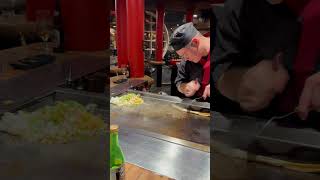 Teppanyaki chef chopping eggs and hitting missing the marks ￼ [upl. by Eelram]