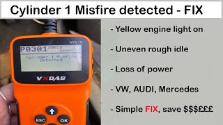 Cylinder 1 Misfire Detected  Error code P0301  VW polo Audi Toyota Mercedes FIX [upl. by Elahcar632]