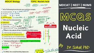 MCQS on Nucleic Acid  MDCAT  ETEA  JSMU  NEET  NUMS [upl. by Ysirhc]