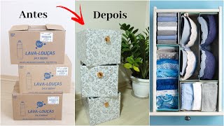 CAIXAS ORGANIZADORAS I DICAS I ORGANIZAÃ‡ÃƒO DE GUARDA ROUPA I FAÃ‡A VOCÃŠ MESMO COM CAIXA DE PAPELÃƒO [upl. by Ahsinyar]