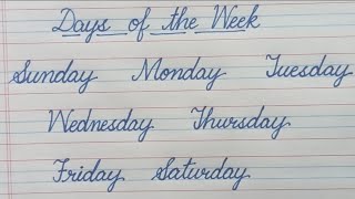 Days of the week  English cursive writing  Neat and clean English writing practice [upl. by Trawets]