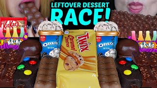 ASMR LEFTOVER DESSERT RACE TWIX CARAMEL COOKIES amp MILK OREO ICE CREAM CUP MampMS BUBBLY CHOCO BAR [upl. by Adas]