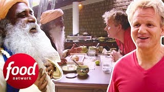 Indian Guru Tries To Convince Gordon Ramsay To Be Vegetarian  Gordons Great Escape [upl. by Anaitsirc]