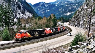 Big Grain Train Snaking Along The TransCanada Highway In The Fraser Canyon [upl. by Earized]