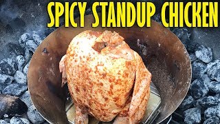 Spicy Standup Chicken On The Weber Kettle [upl. by Adnilev447]