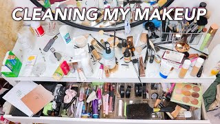 CLEANING MY MAKEUP VANITY  DISINFECTING MY BRUSHES [upl. by Amsden810]