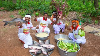 Bengali famous Sukto recipe Sorshe Katla cooking for village people  villfood Kitchen [upl. by Skiest]