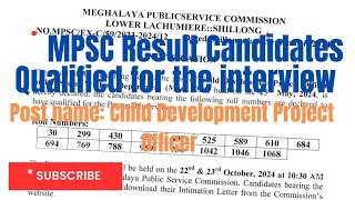 Result MPSC candidates qualified for the interview post child development project officer [upl. by Ihsakat10]