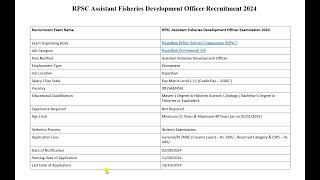 RPSC Assistant Fisheries Development Officer Recruitment 2024 [upl. by Meli]