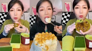 Asmr Matcha CakeRoll CakeContainer Cake Layer CakeMochiEating Cream Cake [upl. by Etnoval]