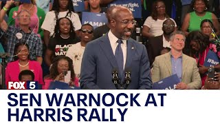 We got the last laugh Sen Raphael Warnock at Kamala Harris Atlanta rally  FOX 5 News [upl. by Akenehs534]