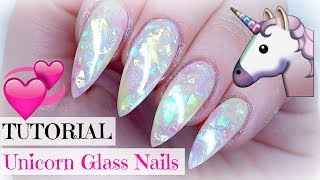 TUTORIAL  UNICORN GLASS NAILS  LIGHT ELEGANCE  GELÉNAGLAR  STILETTO GEL NAILS [upl. by Aneelad]