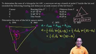 Area of Lot by Triangulation Solved Civil Engineering Board Problem in Surveying  MATH Preboard [upl. by Nehemiah908]