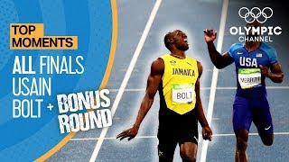 Usain Bolt  ALL Olympic finals  Bonus round  Top Moments [upl. by Nihsfa92]