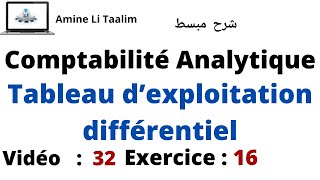 Tableau d’exploitation différentiel  Comptabilité Analytique Exercice 16 [upl. by Verine468]