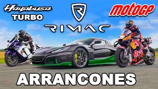 Moto de MotoGP vs Rimac Nevera vs Turbo Hayabusa ARRANCONES [upl. by Edmund927]