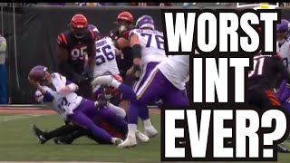 Minnesota Vikings QB Nick Mullens Throws DUMBEST and WIERDEST INTERCEPTION EVER To Bengals BJ Hill [upl. by Arikaahs274]